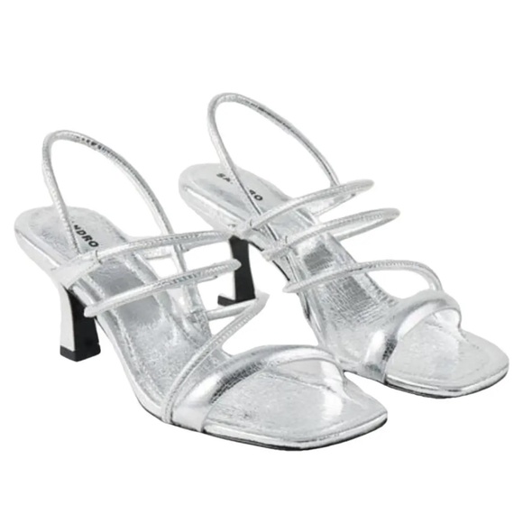 Metallic Cracked-Leather Slingback Sandals - Picture 1 of 8